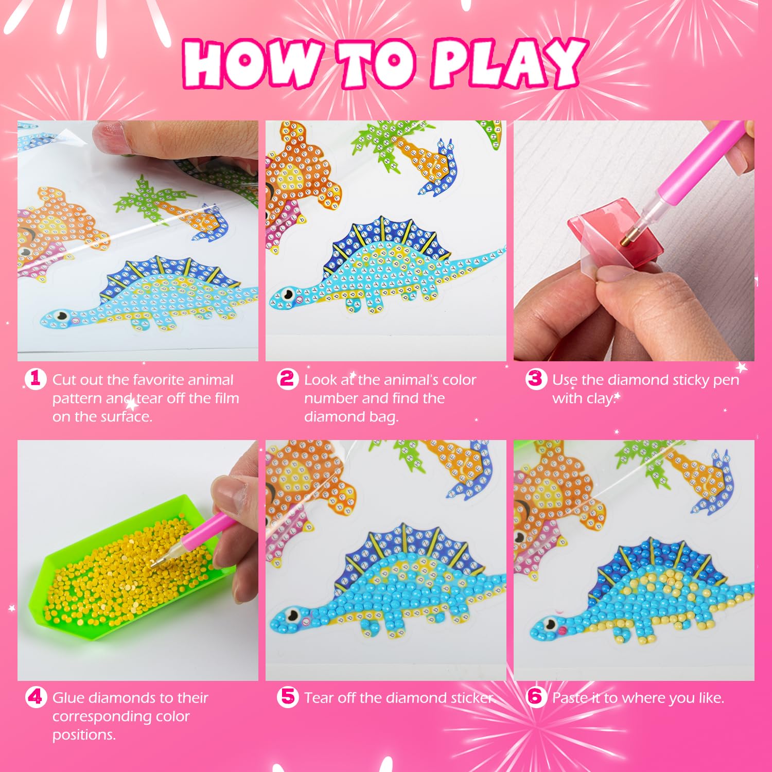 Labeol Diamond Art Kits for Kids Ages 6-12 – Easy DIY Sticker Craft by Numbers (Colorful Animal)