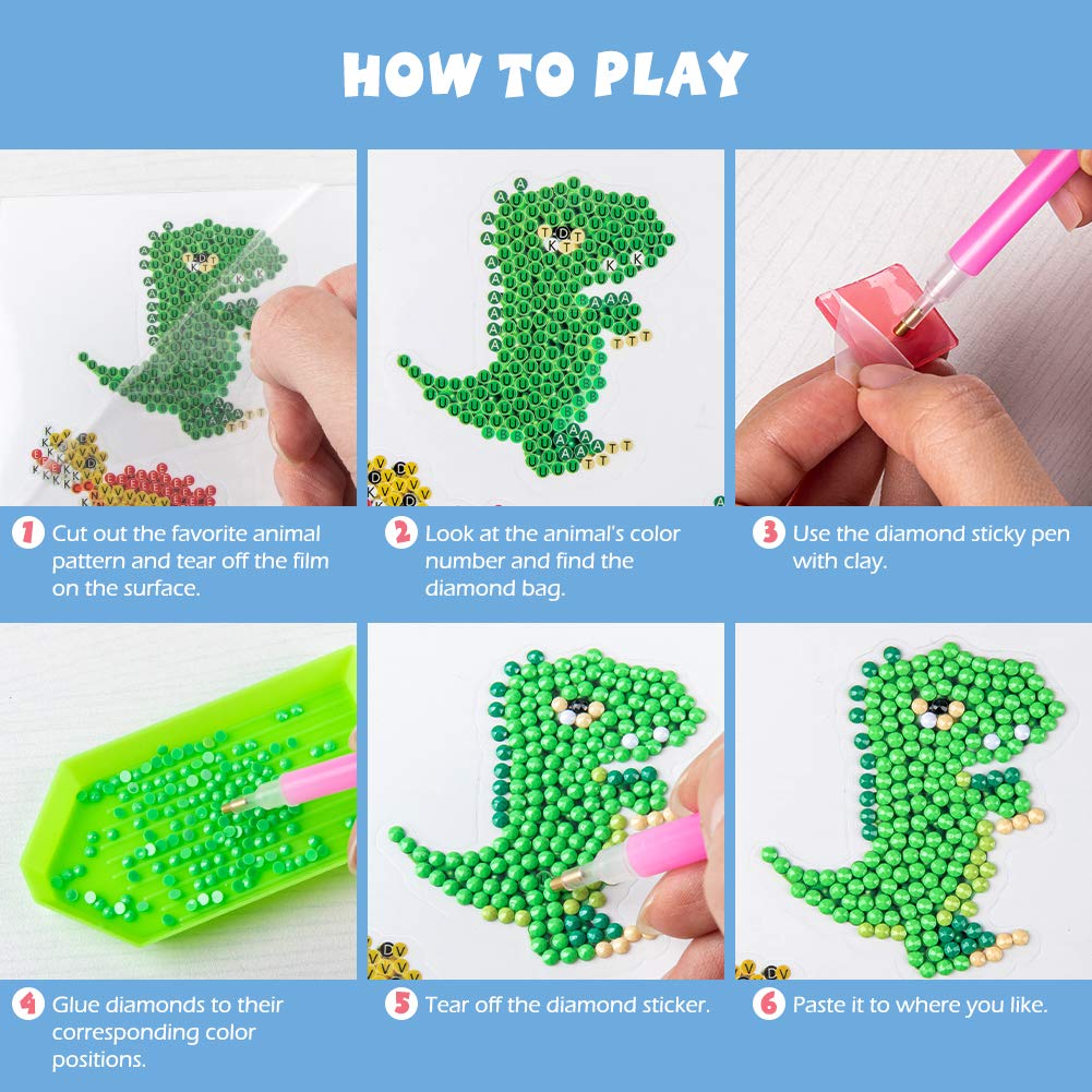 Labeol Dinosaur Diamond Art Kit for Kids Ages 6–12 – Easy DIY Craft Stickers