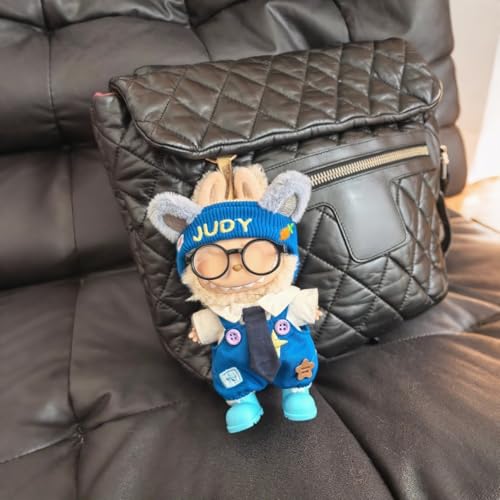 Labubu Doll Clothes Set - 6-Piece Bunny Overall Outfit with Shirt, Headband, Glasses, Tie & Shoes for 17cm Dolls (Doll Not Included)