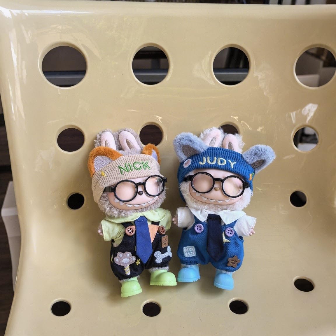 Labubu Doll Clothes Set - 6-Piece Bunny Overall Outfit with Shirt, Headband, Glasses, Tie & Shoes for 17cm Dolls (Doll Not Included)