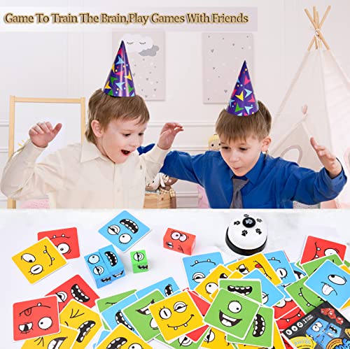 LADVATKIN Wooden Face Changing Magic Cube Game with Bell – Expression Pattern Matching Puzzle for Kids & Adults Family Night Fun