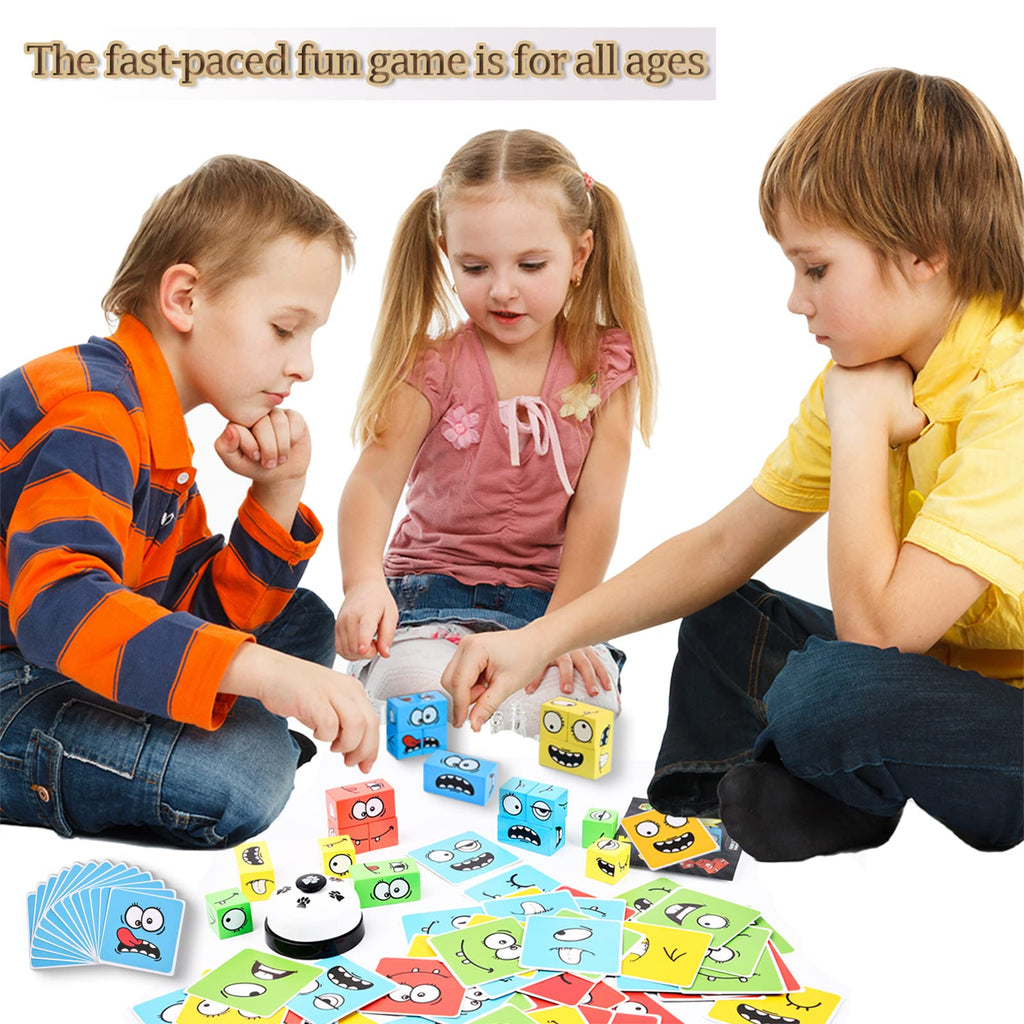 LADVATKIN Wooden Face Changing Magic Cube Game with Bell – Expression Pattern Matching Puzzle for Kids & Adults Family Night Fun