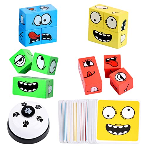 LADVATKIN Wooden Face Changing Magic Cube Game with Bell – Expression Pattern Matching Puzzle for Kids & Adults Family Night Fun