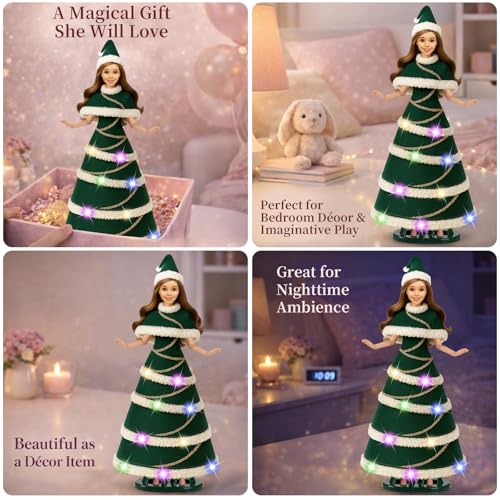 Lady Cat 11.5-Inch Light-Up Decorative Doll with LED Dress and Display Stand