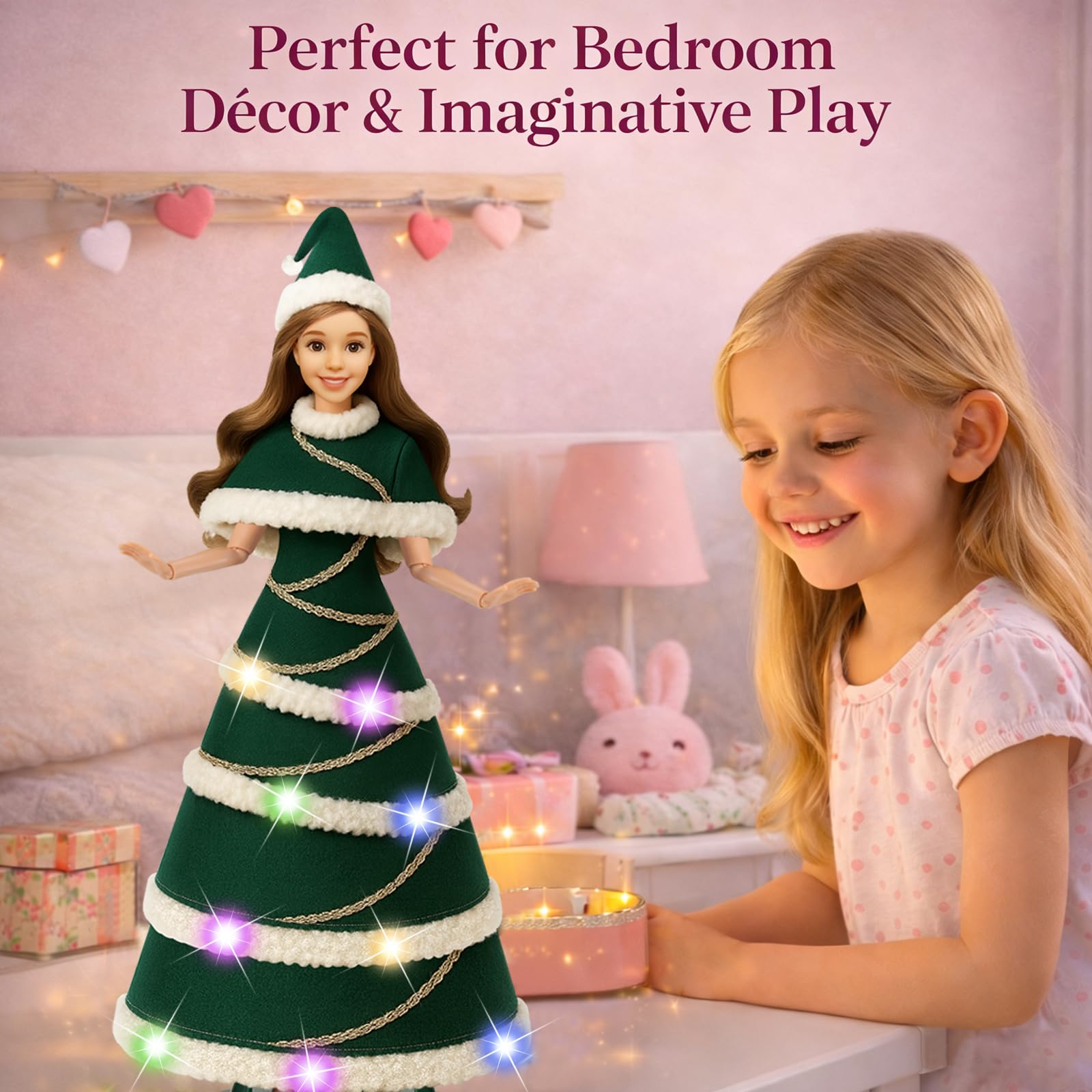 Lady Cat 11.5-Inch Light-Up Decorative Doll with LED Dress and Display Stand