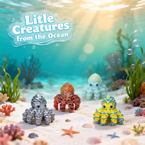 Laehovr 4-Pack 4-Inch 3D Printed Articulated Octopus Fidget Toy - Flexible PLA Desk Pets for Stress Relief, Sensory Toys for Kids & Adults
