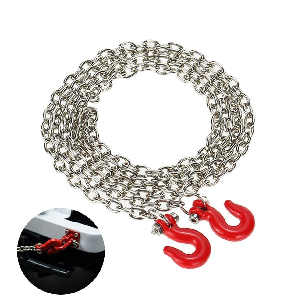 LAFEINA Red Metal Tow Hook & Chain for 1/10 RC Rock Crawler D90 SCX10 Trailer Accessory