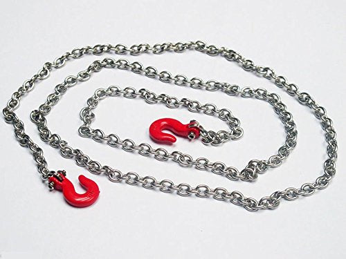 LAFEINA Red Metal Tow Hook & Chain for 1/10 RC Rock Crawler D90 SCX10 Trailer Accessory