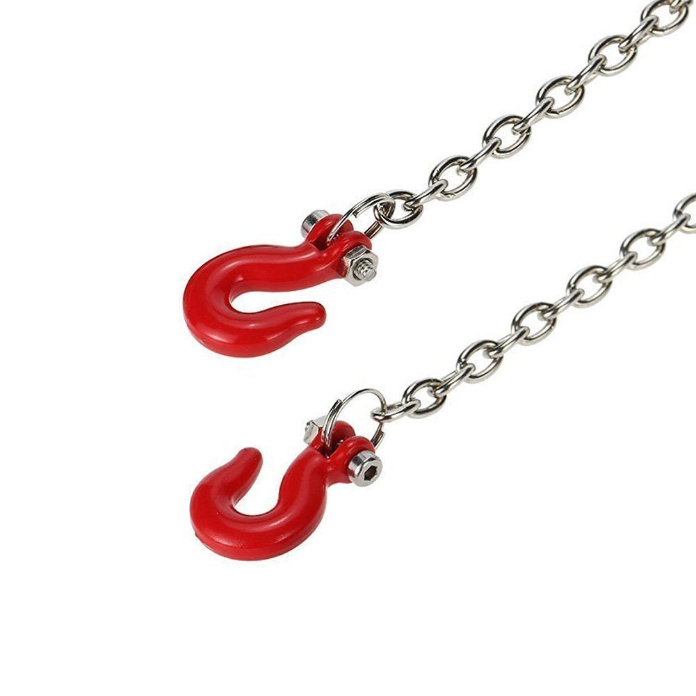 LAFEINA Red Metal Tow Hook & Chain for 1/10 RC Rock Crawler D90 SCX10 Trailer Accessory