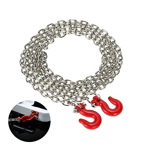 LAFEINA Red Metal Tow Hook & Chain for 1/10 RC Rock Crawler D90 SCX10 Trailer Accessory