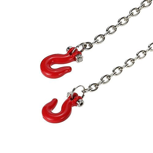 LAFEINA Red Metal Tow Hook & Chain for 1/10 RC Rock Crawler D90 SCX10 Trailer Accessory