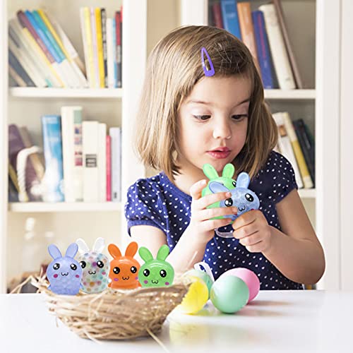 LAHAND 4-Pack Squishy Easter Bunny Stress Balls – Cute Silicone Fidget Toys for Easter Basket Stuffers, Party Favors, and Anxiety Relief