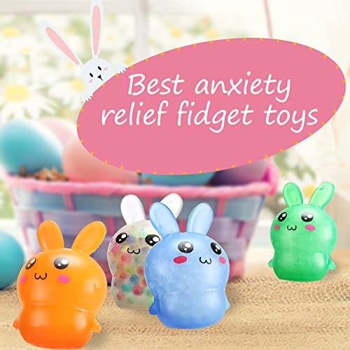 LAHAND 4-Pack Squishy Easter Bunny Stress Balls – Cute Silicone Fidget Toys for Easter Basket Stuffers, Party Favors, and Anxiety Relief