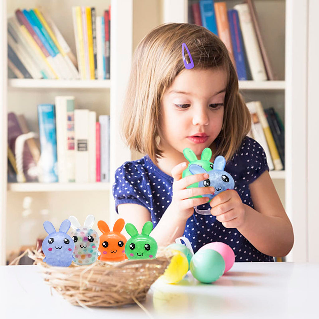 LAHAND 4-Pack Squishy Easter Bunny Stress Balls – Cute Silicone Fidget Toys for Easter Basket Stuffers, Party Favors, and Anxiety Relief