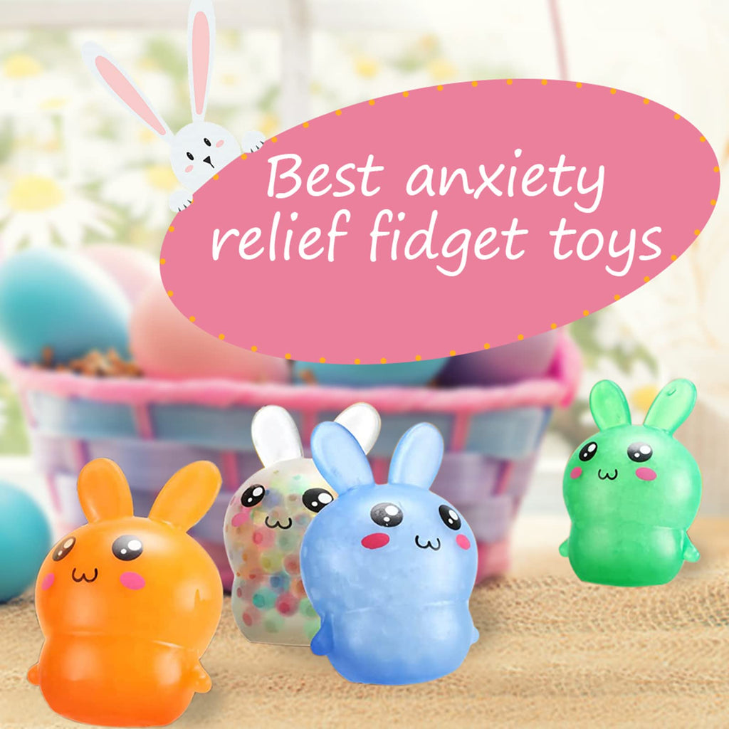 LAHAND 4-Pack Squishy Easter Bunny Stress Balls – Cute Silicone Fidget Toys for Easter Basket Stuffers, Party Favors, and Anxiety Relief