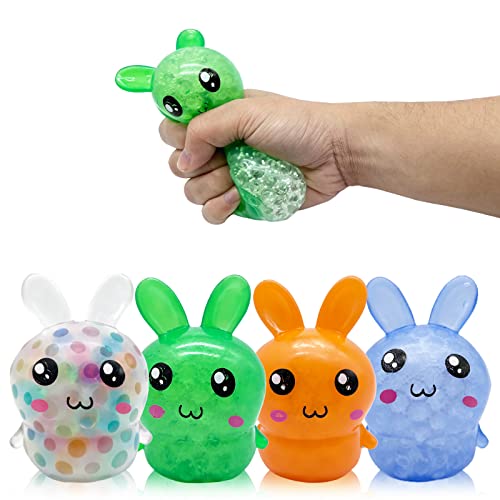 LAHAND 4-Pack Squishy Easter Bunny Stress Balls – Cute Silicone Fidget Toys for Easter Basket Stuffers, Party Favors, and Anxiety Relief