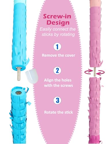 LAKINGO Extra-Strong Wooden Piñata Stick 31.5" - Heavy-Duty Pink Party Kit with Rope, Blindfold & Confetti