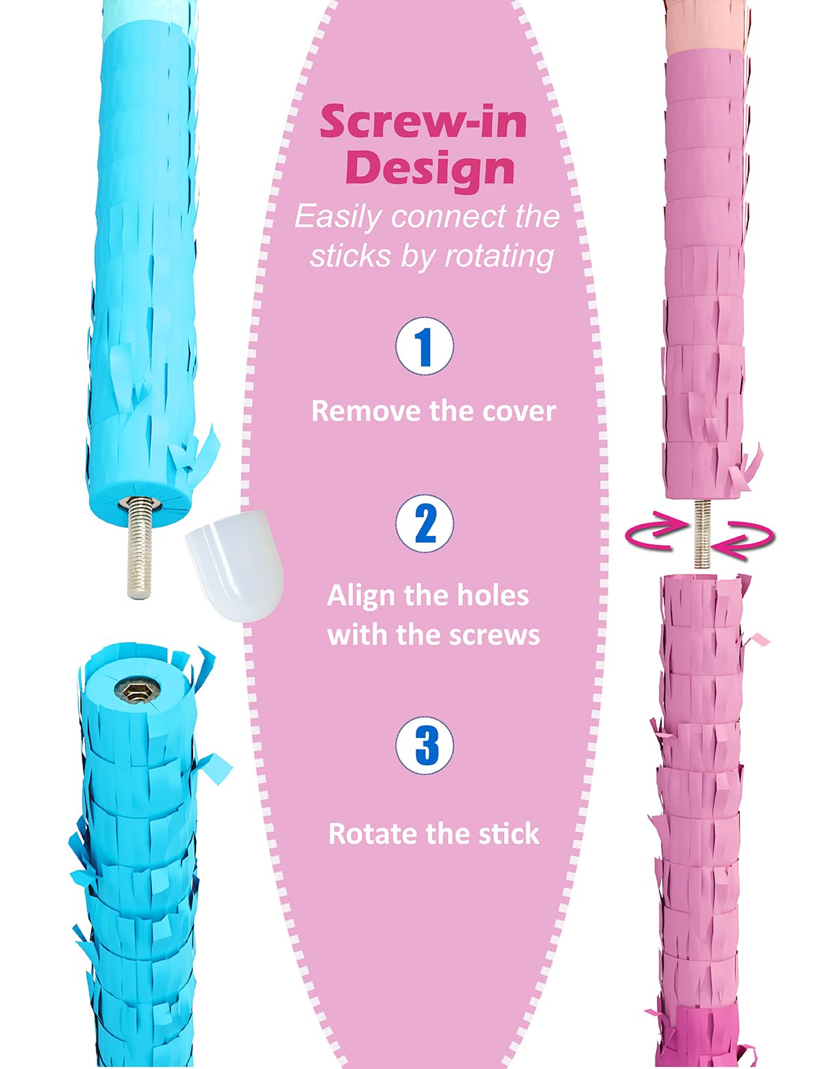 LAKINGO Extra-Strong Wooden Piñata Stick 31.5" - Heavy-Duty Pink Party Kit with Rope, Blindfold & Confetti