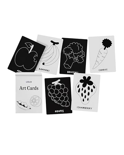 Lalo Art Cards - 6 High Contrast Black and White Baby Cards for Visual Development (Fruits & Veggies)