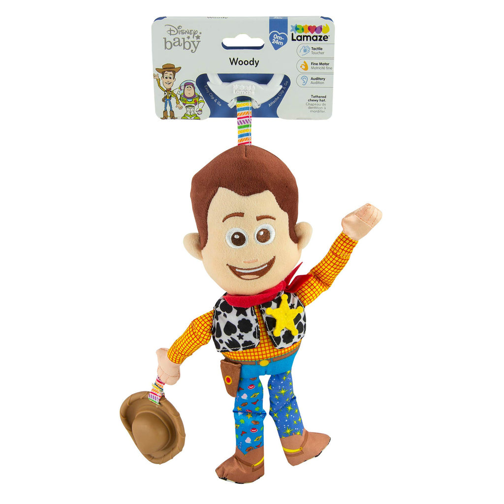Lamaze Disney/Pixar Toy Story Woody Clip & Go Stroller Toy – Sensory Toy with Rattle, Crinkles, and Clip