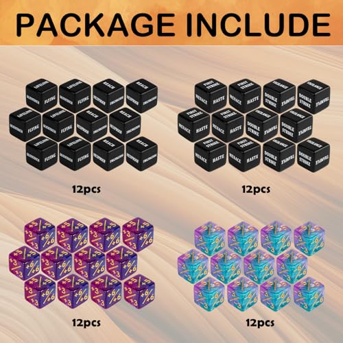 LAMJAM 48-Piece MTG Dice Set – 24 Keyword Dice & 24 Number Counters with Velvet Pouch