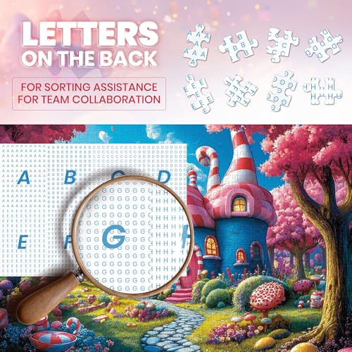 Lamplin 500 Piece Fantasy Candy Puzzle – Fairytale Town Jigsaw with Letters on Back, 20.5x14.9 Inches, Includes Poster