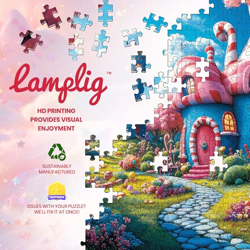 Lamplin 500 Piece Fantasy Candy Puzzle – Fairytale Town Jigsaw with Letters on Back, 20.5x14.9 Inches, Includes Poster