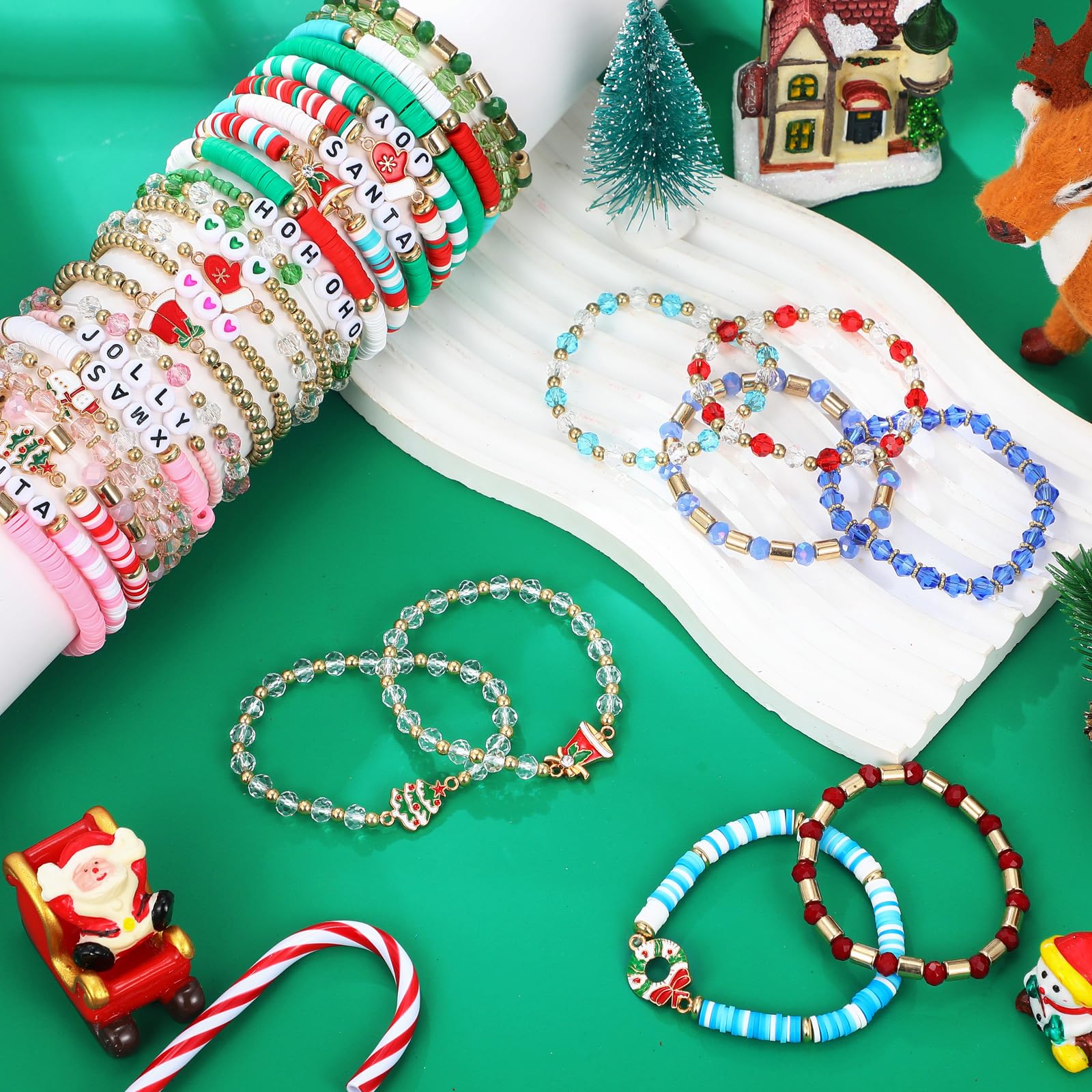 Landical 40-Piece Christmas Heishi Bracelet Set – Colorful Stretch Bracelets for Party Gifts