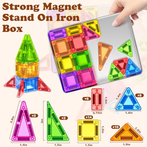 Landtaix 42-Piece Mini Magnetic Tiles Travel Set with Iron Box – Portable Magnet Building Blocks for Kids Ages 3+