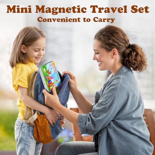 Landtaix 42-Piece Mini Magnetic Tiles Travel Set with Iron Box – Portable Magnet Building Blocks for Kids Ages 3+