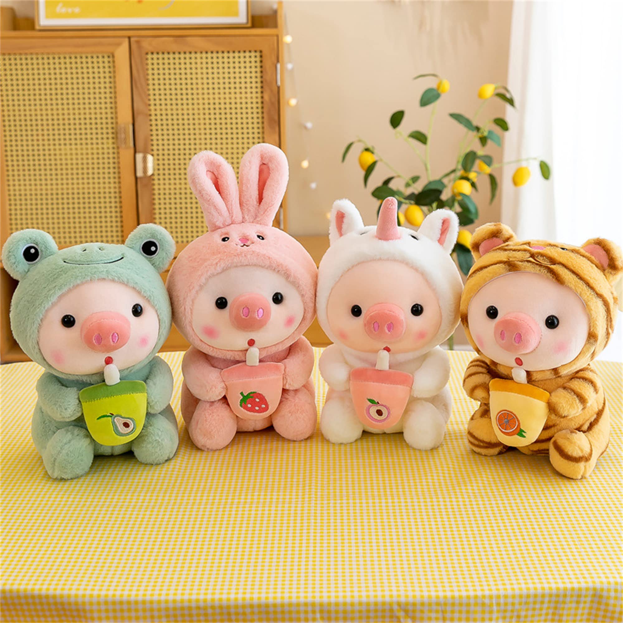 LANFIRE 9.8-Inch Pig Plush Pillow Dressed as Frog Tiger Rabbit Cute Stuffed Animal Pillow for Kids