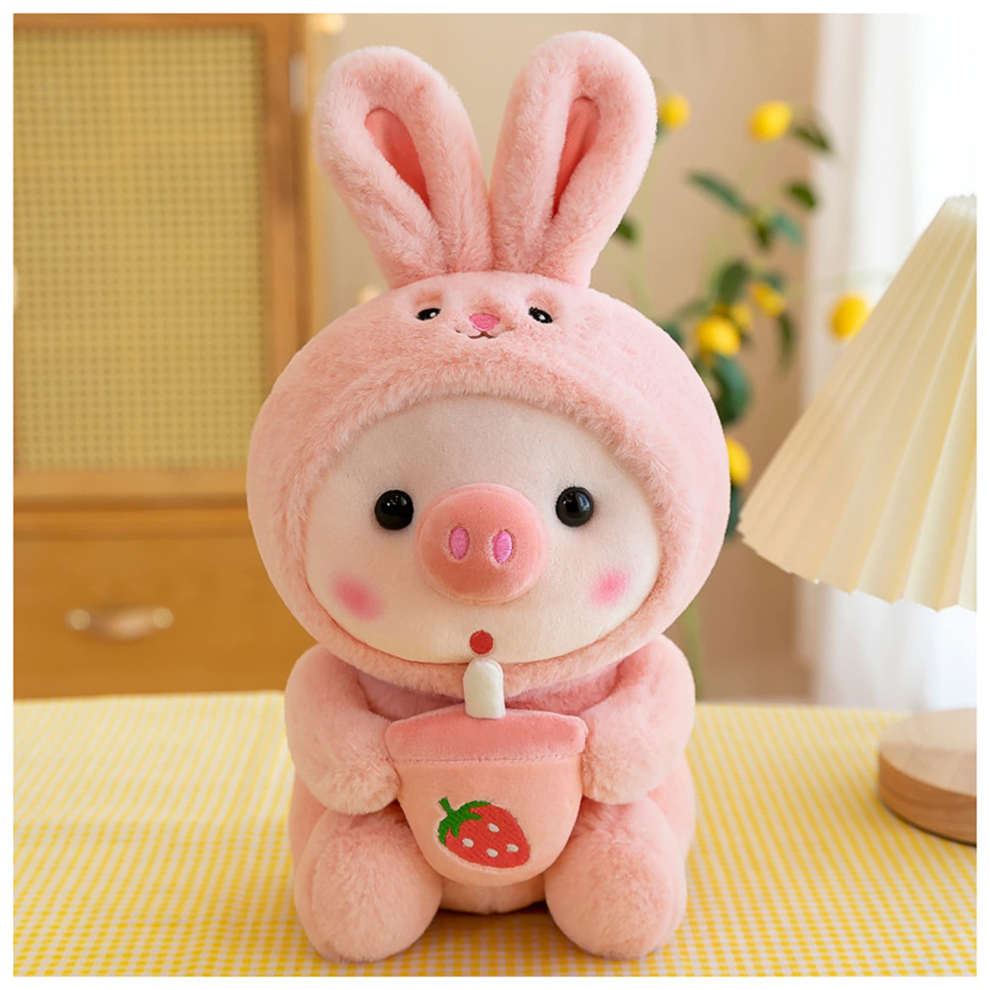 LANFIRE Pig Plush Pillow – 9.8 Inch Cute Plush Pig Dressed as Frog, Tiger, Rabbit, Unicorn, Pink – Soft Cotton, Machine Washable, Gift for Kids