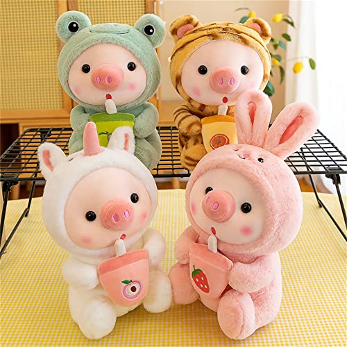 LANFIRE Pig Plush Pillow – 9.8 Inch Cute Plush Pig Dressed as Frog, Tiger, Rabbit, Unicorn, Pink – Soft Cotton, Machine Washable, Gift for Kids