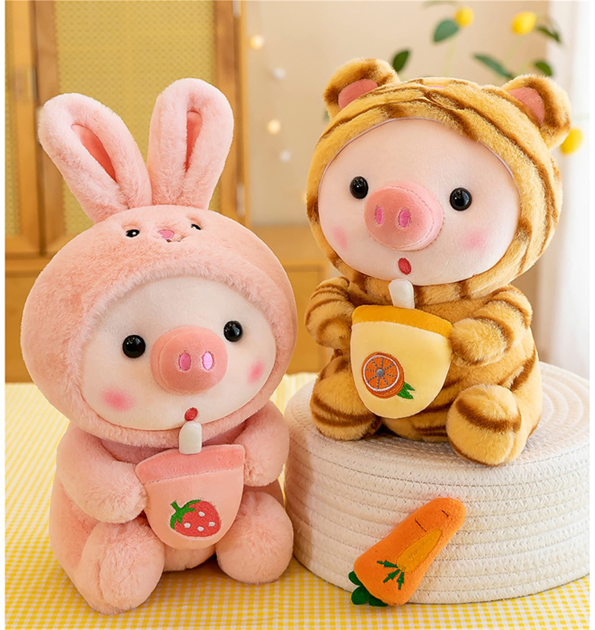 LANFIRE Pig Plush Pillow – 9.8 Inch Cute Plush Pig Dressed as Frog, Tiger, Rabbit, Unicorn, Pink – Soft Cotton, Machine Washable, Gift for Kids