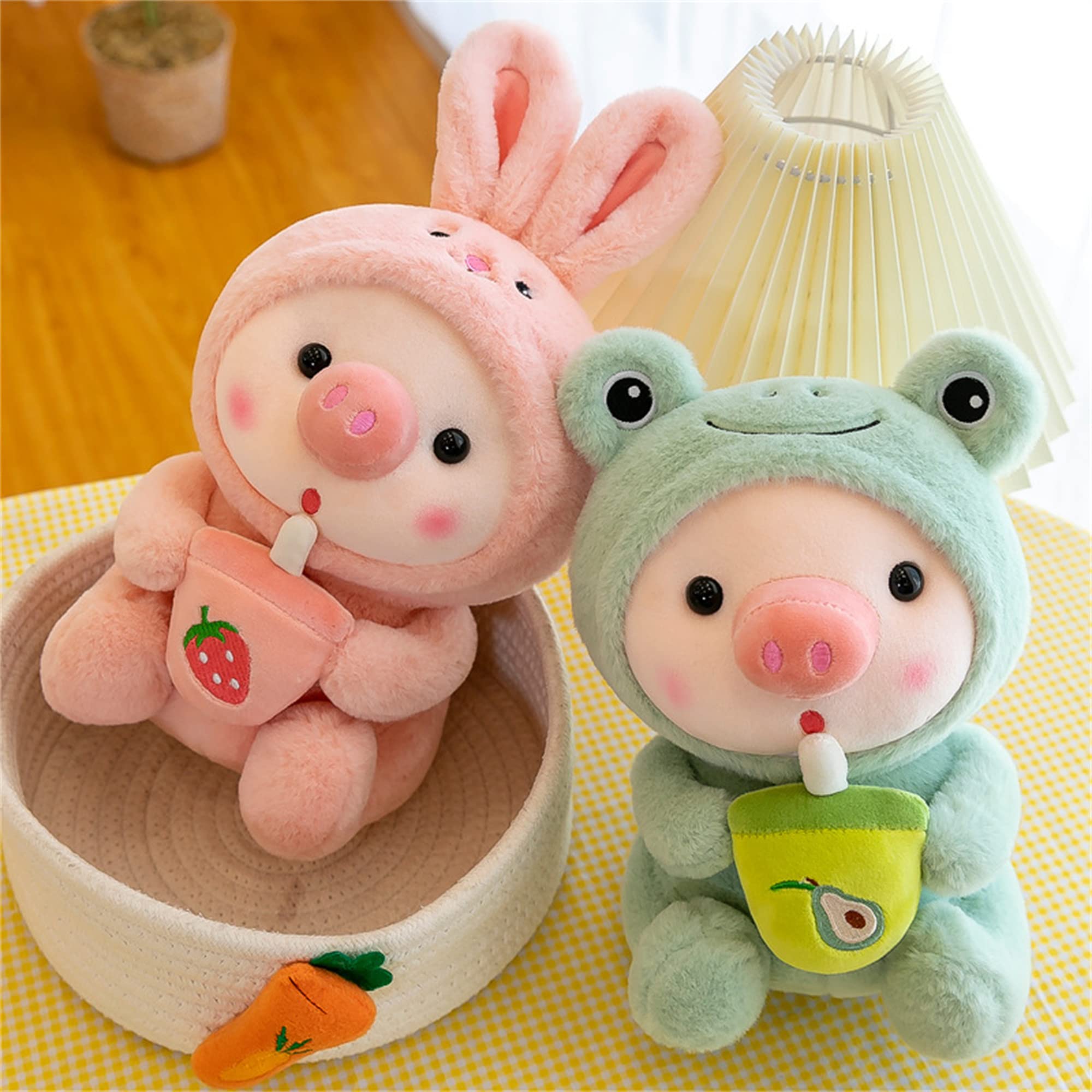 LANFIRE Pig Plush Pillow – 9.8 Inch Cute Plush Pig Dressed as Frog, Tiger, Rabbit, Unicorn, Pink – Soft Cotton, Machine Washable, Gift for Kids