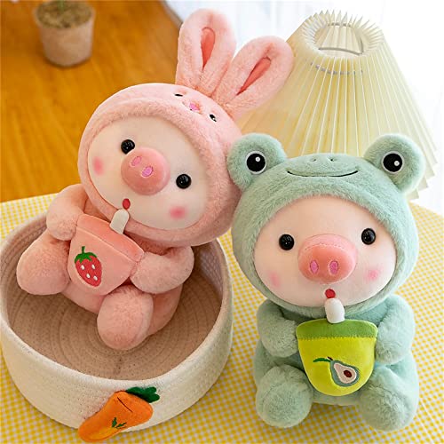 LANFIRE Pig Plush Pillow – 9.8 Inch Cute Plush Pig Dressed as Frog, Tiger, Rabbit, Unicorn, Pink – Soft Cotton, Machine Washable, Gift for Kids