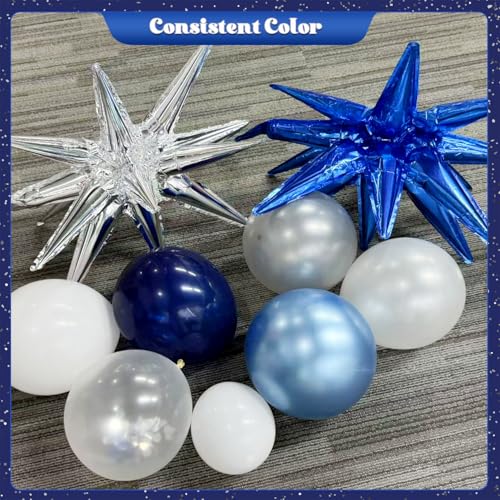 LANGASQUE 140-Piece Balloon Garland Arch Kit: Navy, Metallic Blue, Silver, White, Confetti & Foil Stars for Bachelorette, Birthday, Wedding Decor