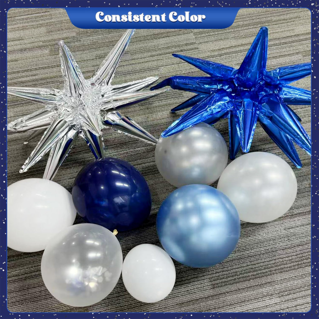 LANGASQUE 140-Piece Balloon Garland Arch Kit: Navy, Metallic Blue, Silver, White, Confetti & Foil Stars for Bachelorette, Birthday, Wedding Decor