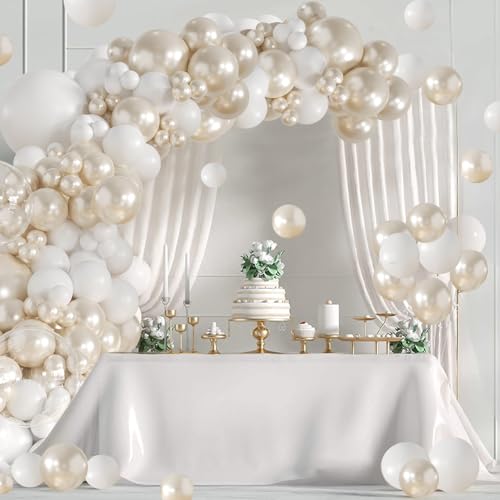 LANGASQUE Pearl White Balloon Arch Kit – 101pcs Double Stuffed Balloons for Wedding, Bridal Shower, Birthday Party Decor
