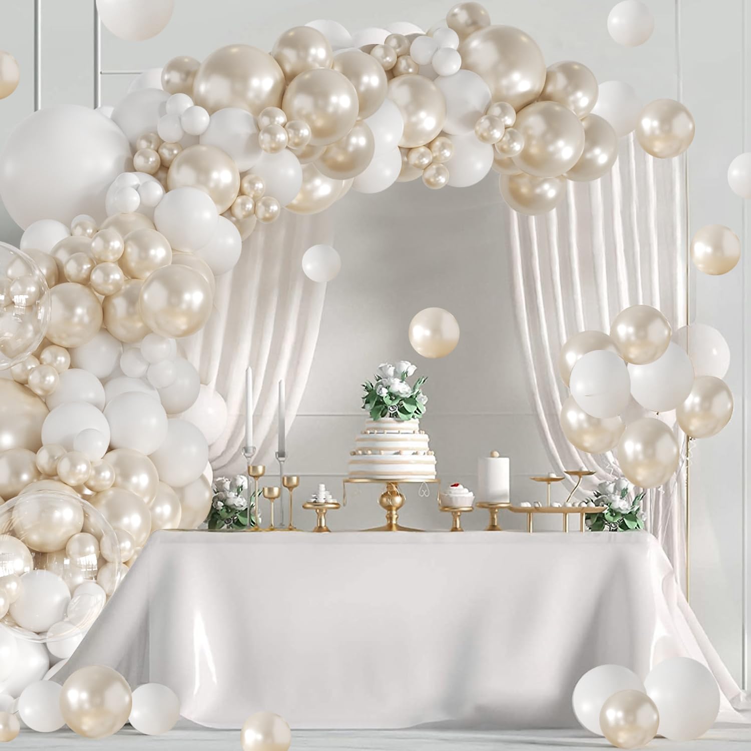 LANGASQUE Pearl White Balloon Arch Kit – 101pcs Double Stuffed Balloons for Wedding, Bridal Shower, Birthday Party Decor