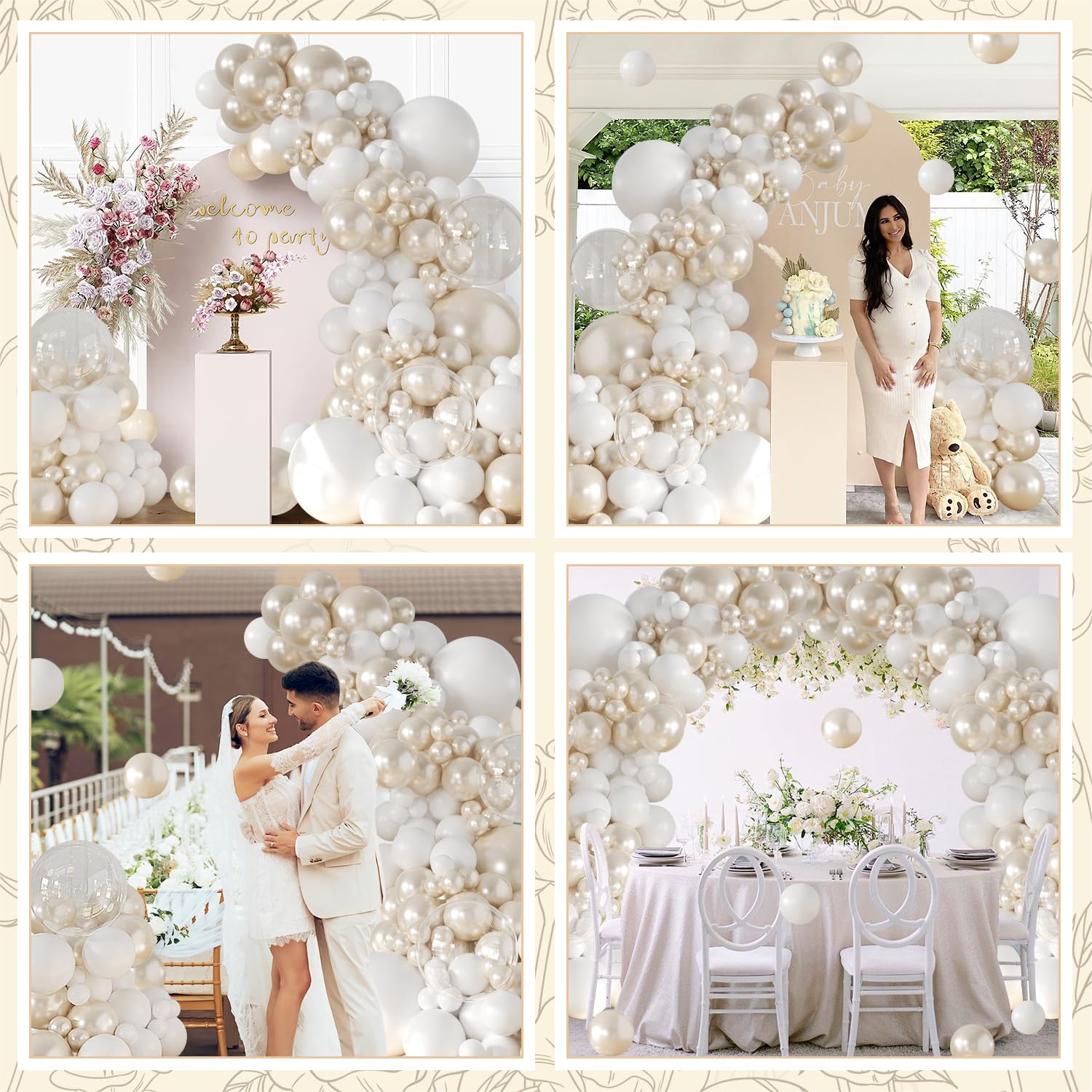LANGASQUE Pearl White Balloon Arch Kit – 101pcs Double Stuffed Balloons for Wedding, Bridal Shower, Birthday Party Decor