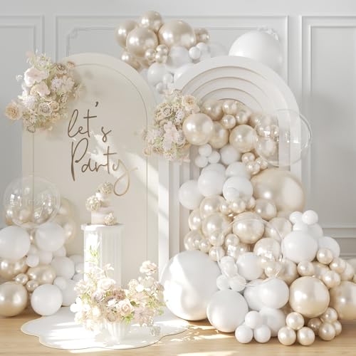 LANGASQUE Pearl White Balloon Arch Kit – 101pcs Double Stuffed Balloons for Wedding, Bridal Shower, Birthday Party Decor