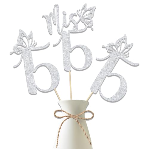 LANKBACK Mis 15 Centerpiece Sticks - Silver Glitter Paper 12-Pack for 15th Birthday Party Decorations