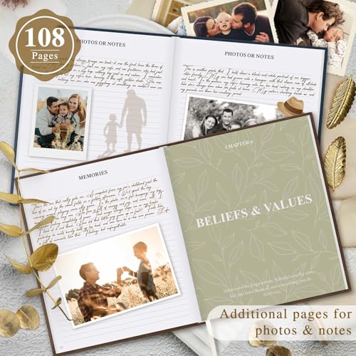 Lanpn Dad Life Story Journal – 300+ Prompts, Faux Leather Cover, 108 Pages – Guided Memory Keepsake for Fathers