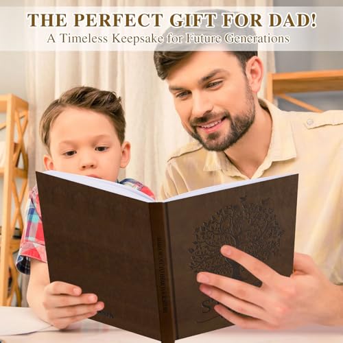 Lanpn Dad Life Story Journal – 300+ Prompts, Faux Leather Cover, 108 Pages – Guided Memory Keepsake for Fathers