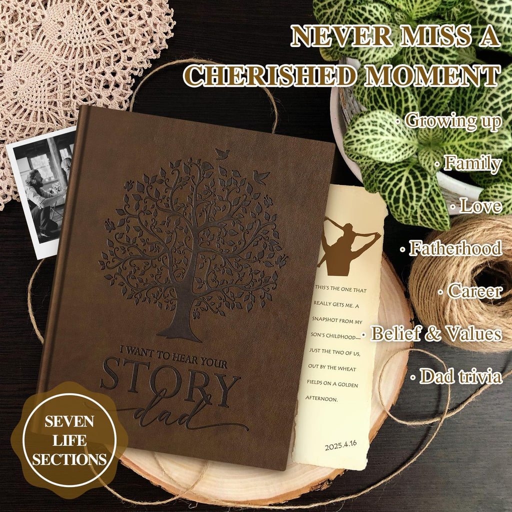 Lanpn Dad Life Story Journal – 300+ Prompts, Faux Leather Cover, 108 Pages – Guided Memory Keepsake for Fathers