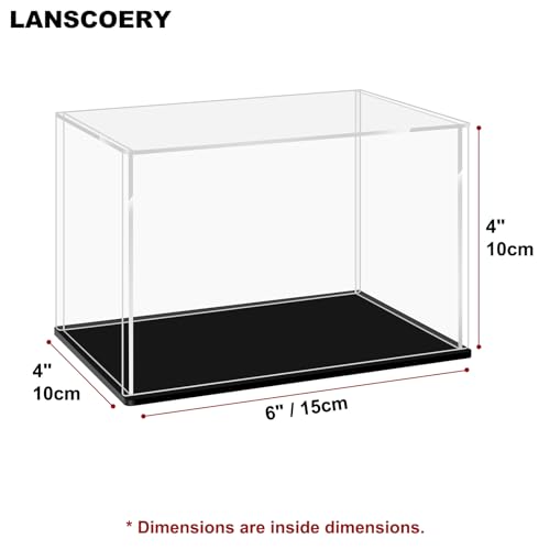 LANSCOERY Acrylic Display Case 6x4x4 - Thickened UV-Resistant Showcase with LED Light and Scraper