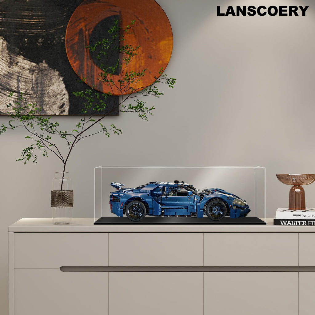 LANSCOERY Acrylic Display Case 6x4x4 - Thickened UV-Resistant Showcase with LED Light and Scraper
