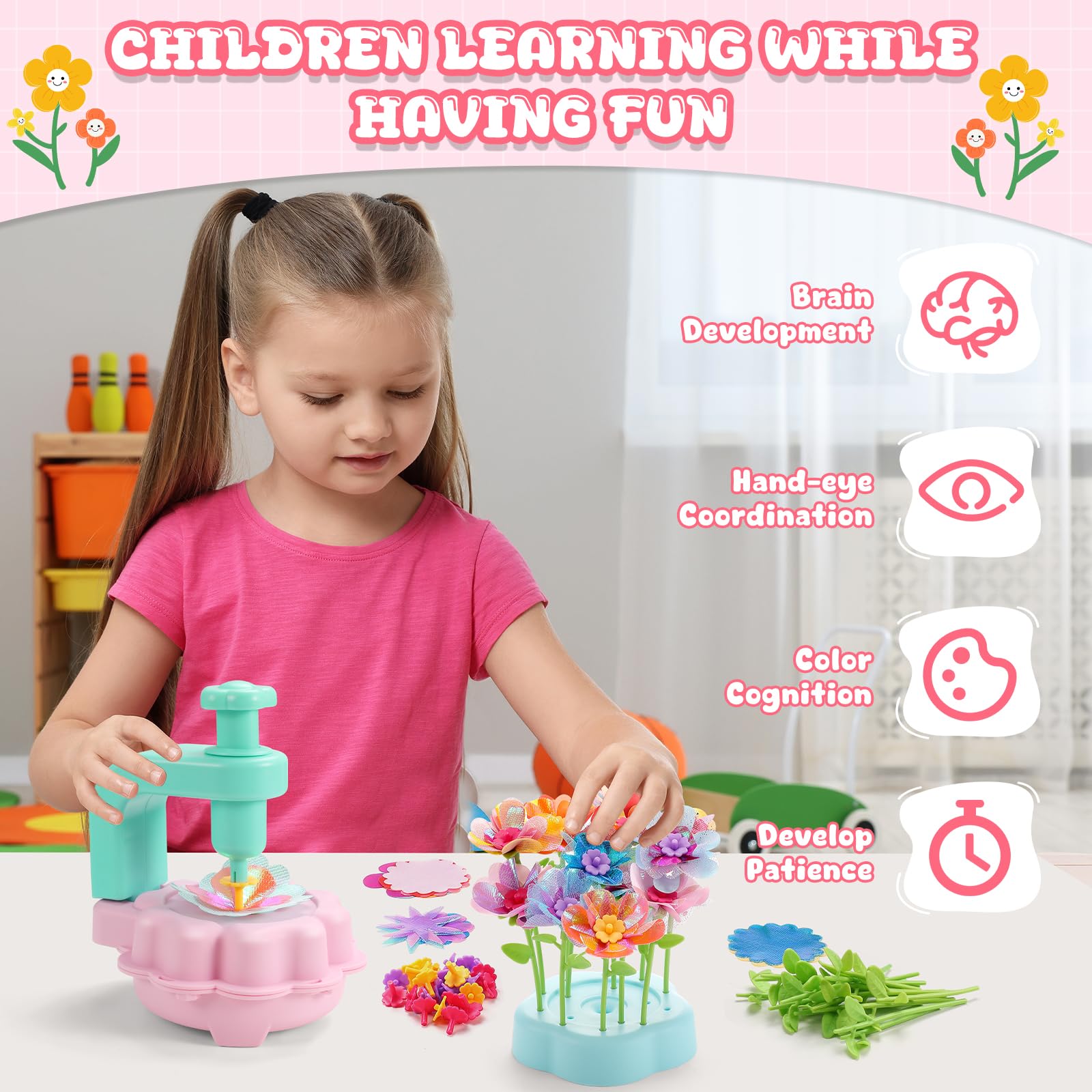 LansinLife DIY Flower Bouquet Kit for Girls – Creative Arts & Crafts Gift for Kids Ages 4-9