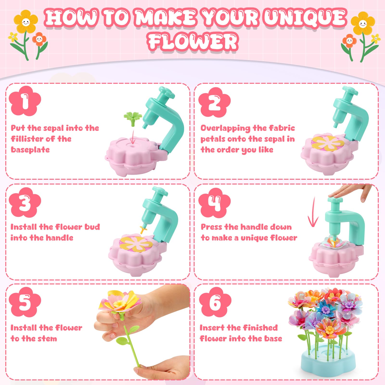 LansinLife DIY Flower Bouquet Kit for Girls – Creative Arts & Crafts Gift for Kids Ages 4-9